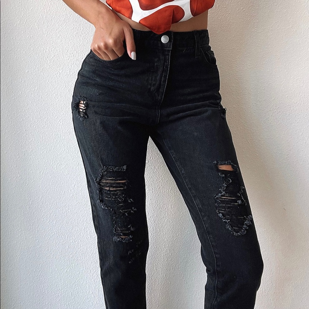 fashion nova black distressed jeans